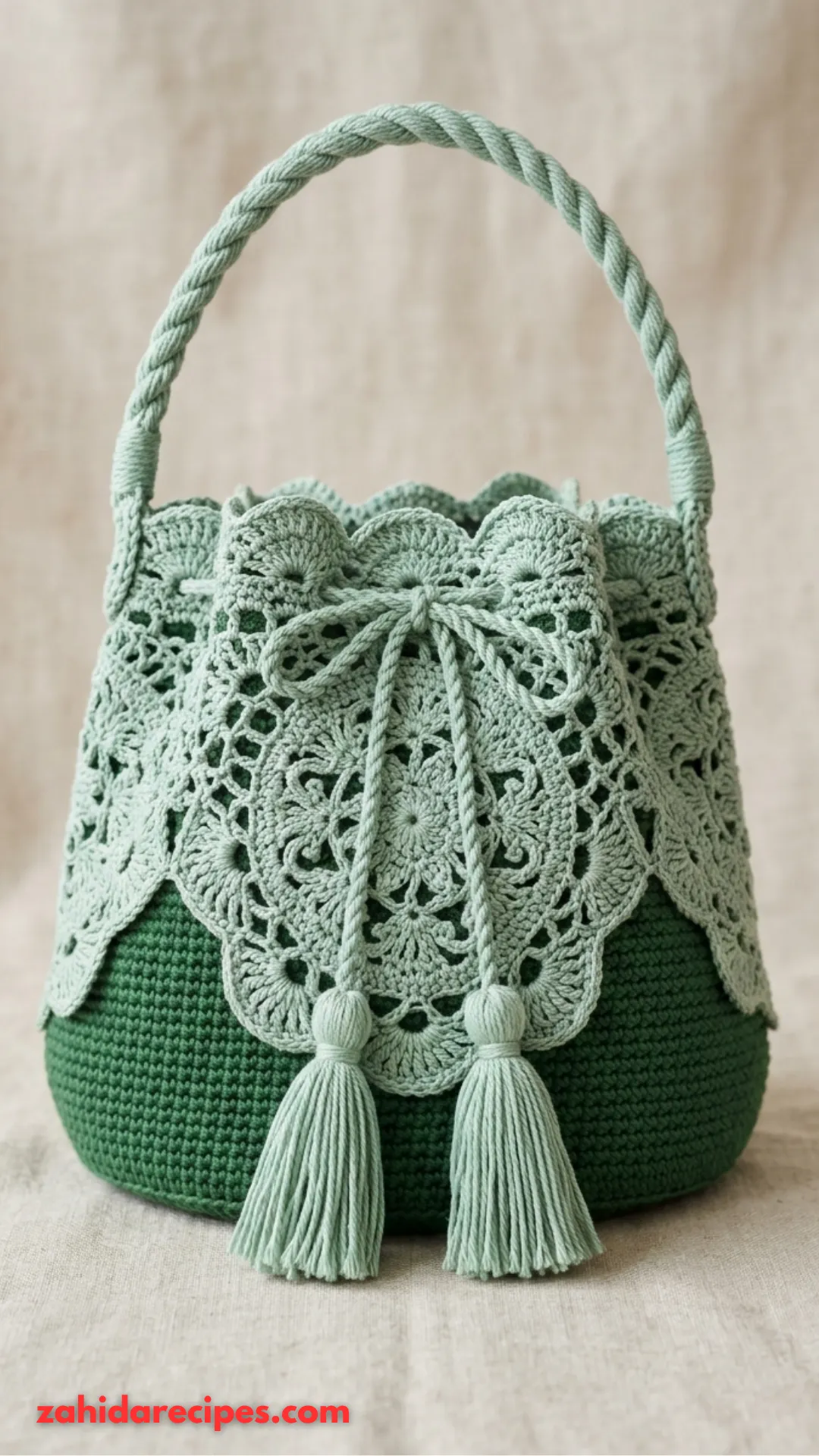 Sage Green Botanical Lace Bucket Bag