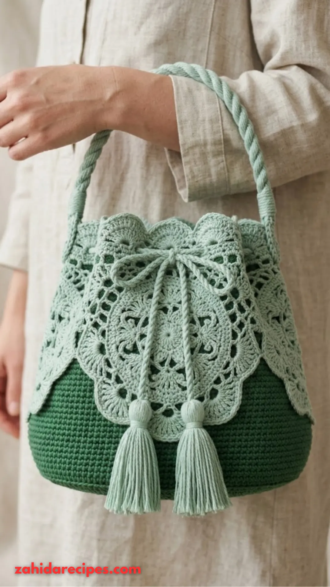 Sage Green Botanical Lace Bucket Bag