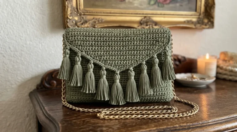 Sage Green Earthy Tassel Bag Free Crochet Pattern