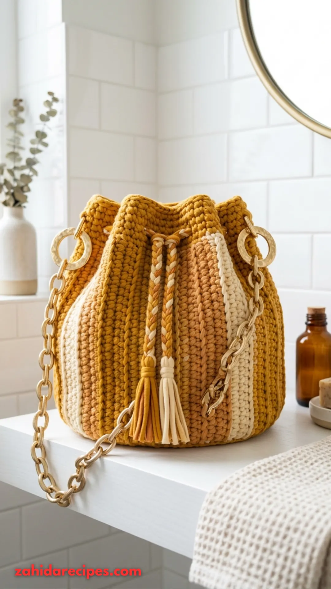 Warm Mustard Yellow Drawstring Bucket Bag