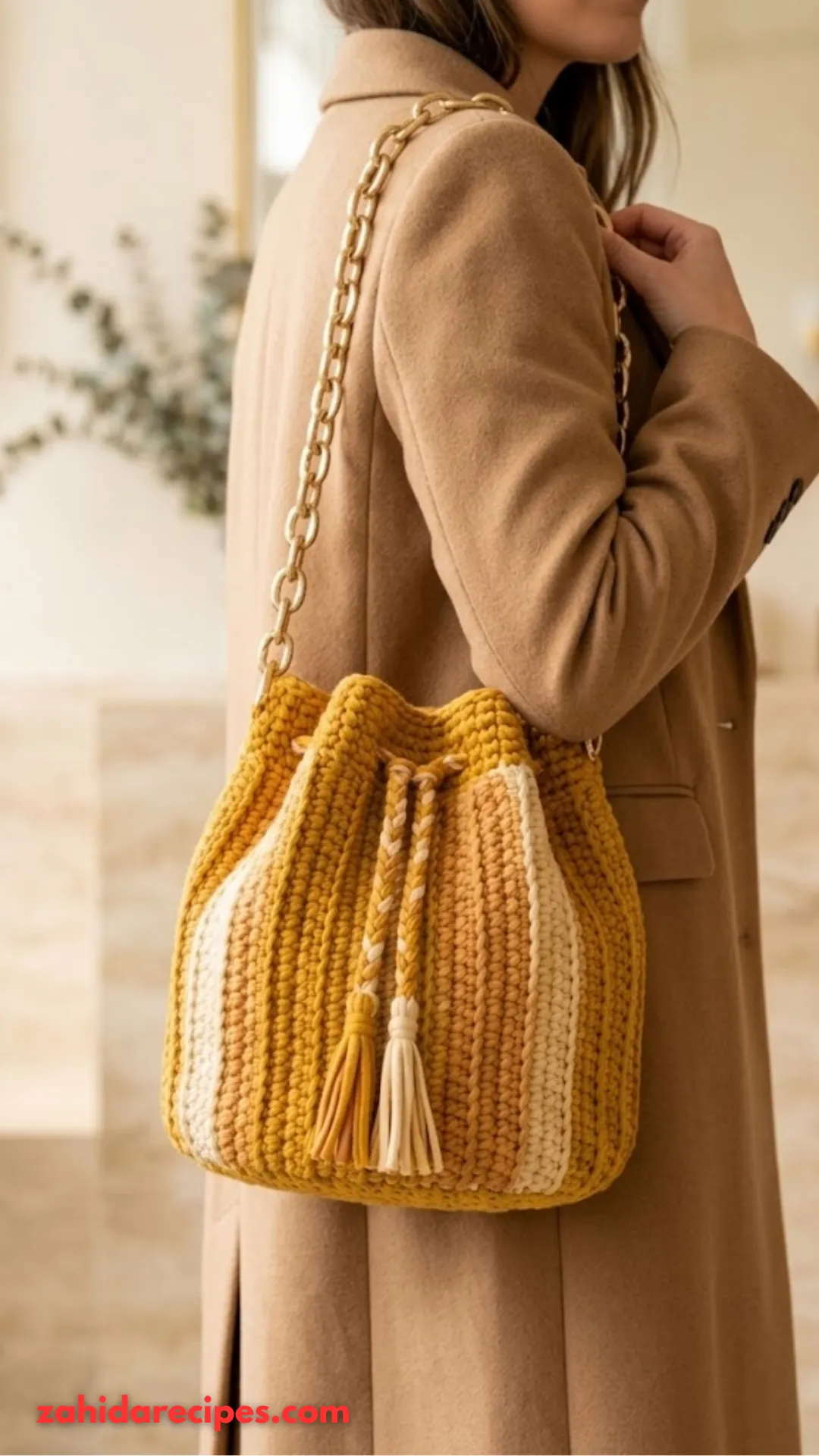 Warm Mustard Yellow Drawstring Bucket Bag