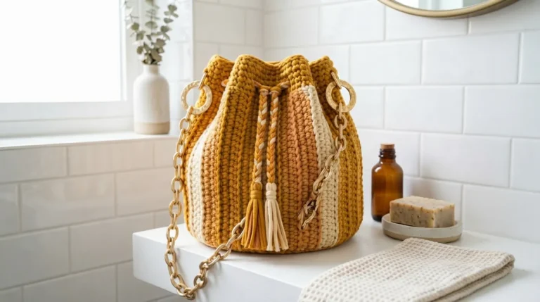 Warm Mustard Yellow Drawstring Bucket Bag Free Pattern