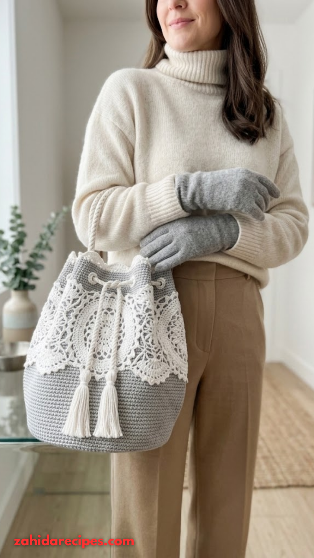 Winter White Snowflake Lace Bucket Bag