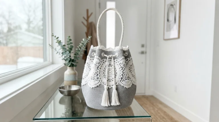Winter White Snowflake Lace Bucket Bag Free Crochet Pattern