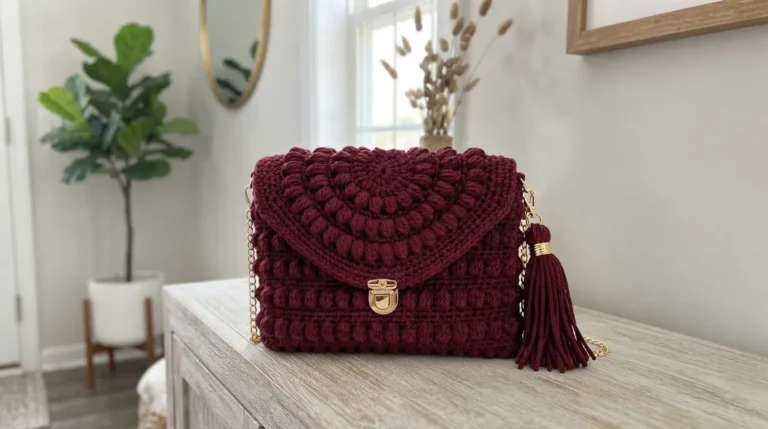 Burgundy Wine Bobble Spiral Clutch Free Crochet Pattern