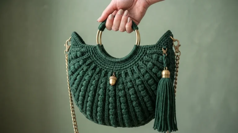 Forest Green Woodland Moon Purse with Antique Gold Free Crochet Pattern