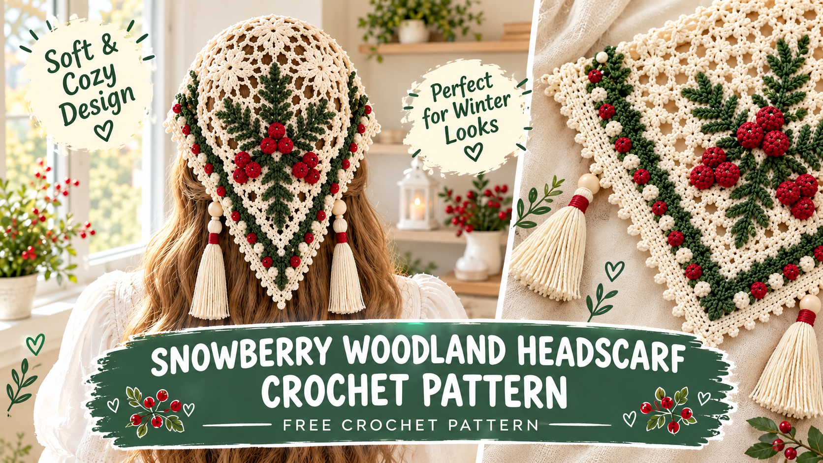 Snowberry Woodland Headscarf Crochet Pattern