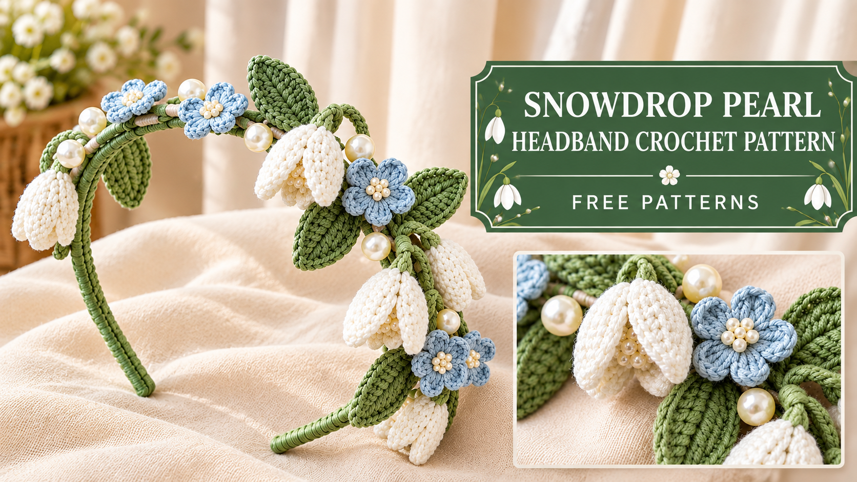 Snowdrop Pearl Headband Crochet Pattern